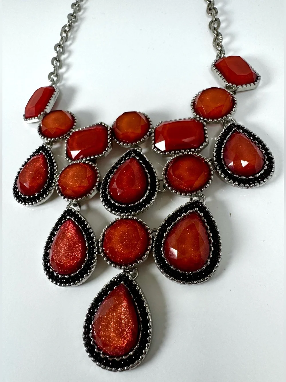 Charming Charlie Statement Orange Multi-Stone Bib Necklace #1754